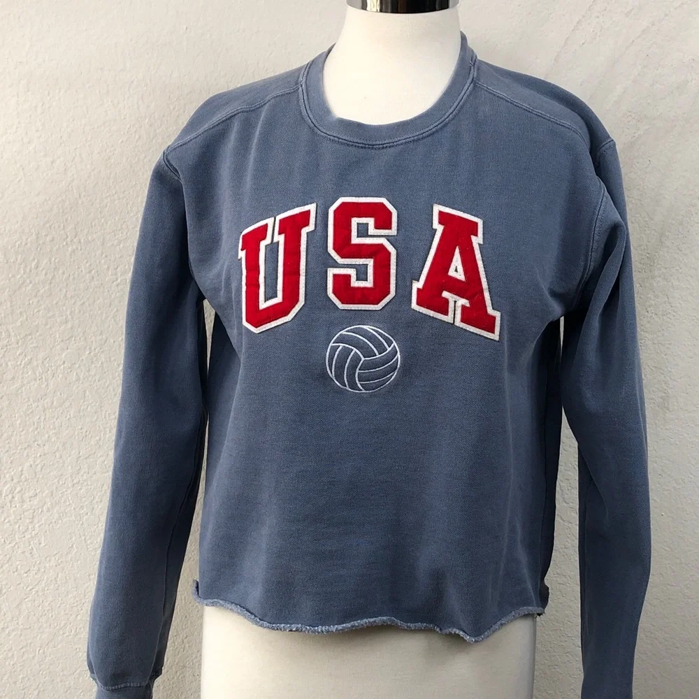 Vintage Felt Patch USA Sports Cropped  Sweatshirt Women's Small Patriotic - Picture 4 of 8